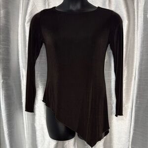 Chico’s Travelers Lauder NWT Women’s 0 US S Fudge Brown Stretch Asymmetrical Top